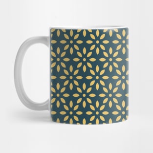 Floral Geometrical Pattern, color block in grey and mustard yellow Mug